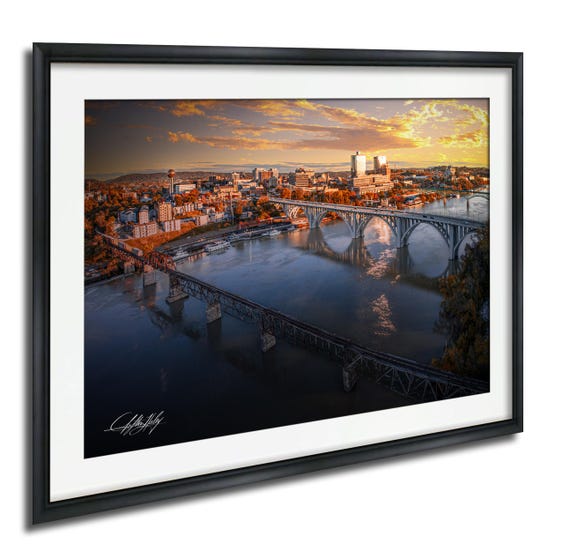 Knoxville Autumn Bridge Art Print, Skyline Sunrise