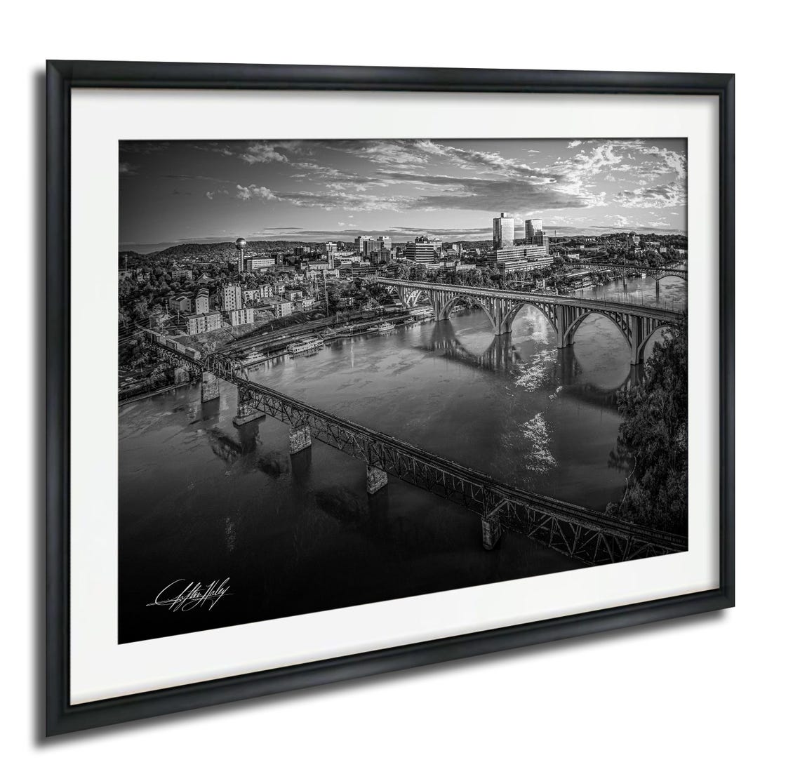 Knoxville Scenic Print Autumn River Bridges Black And White