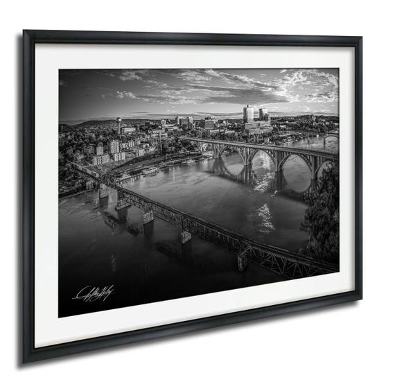 Knoxville Scenic Print Autumn River Bridges Black And White