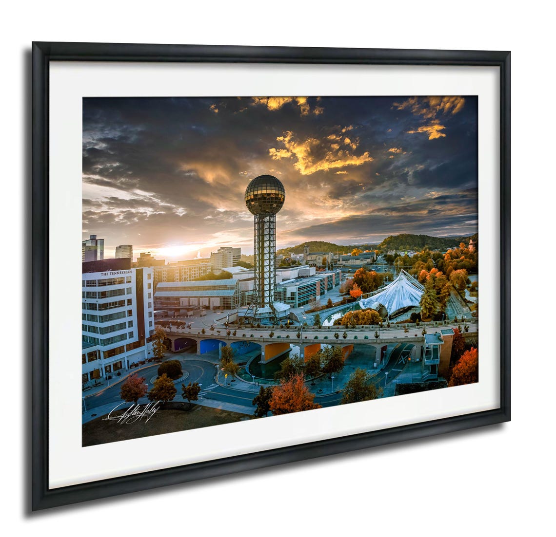 Sunsphere Cityscape Print Autumn Sunrise Over Knoxville