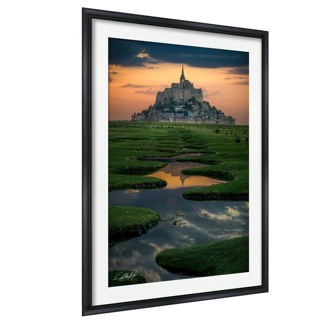 Mont Saint Michel Sunset Reflection Normandy Landmark Photo Poster