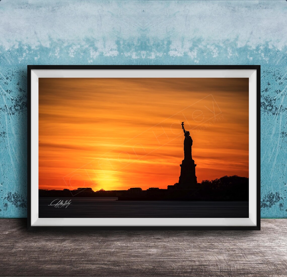 New York City Print Abstract Statue Of Liberty Sunset Colors
