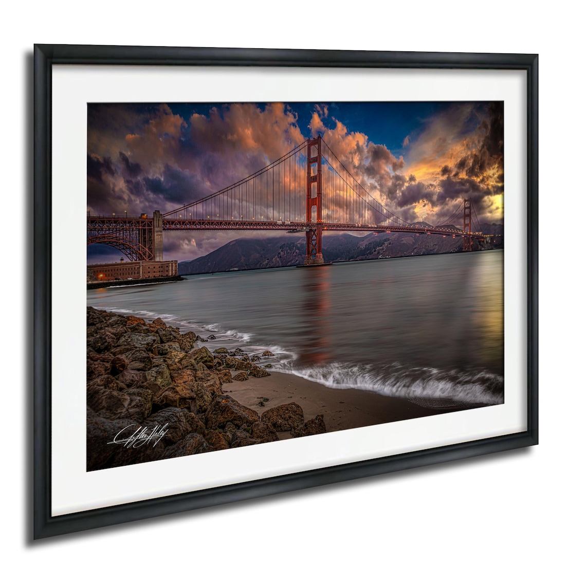 Golden Gate Bridge At Sunset Dramatic Sky San Francisco Landmark Photo Poster