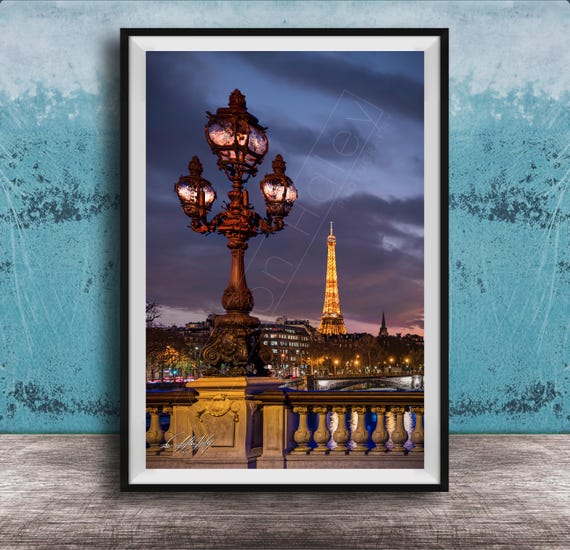 Eiffel Tower Wall Art Twilight View From Pont Alexandre Iii