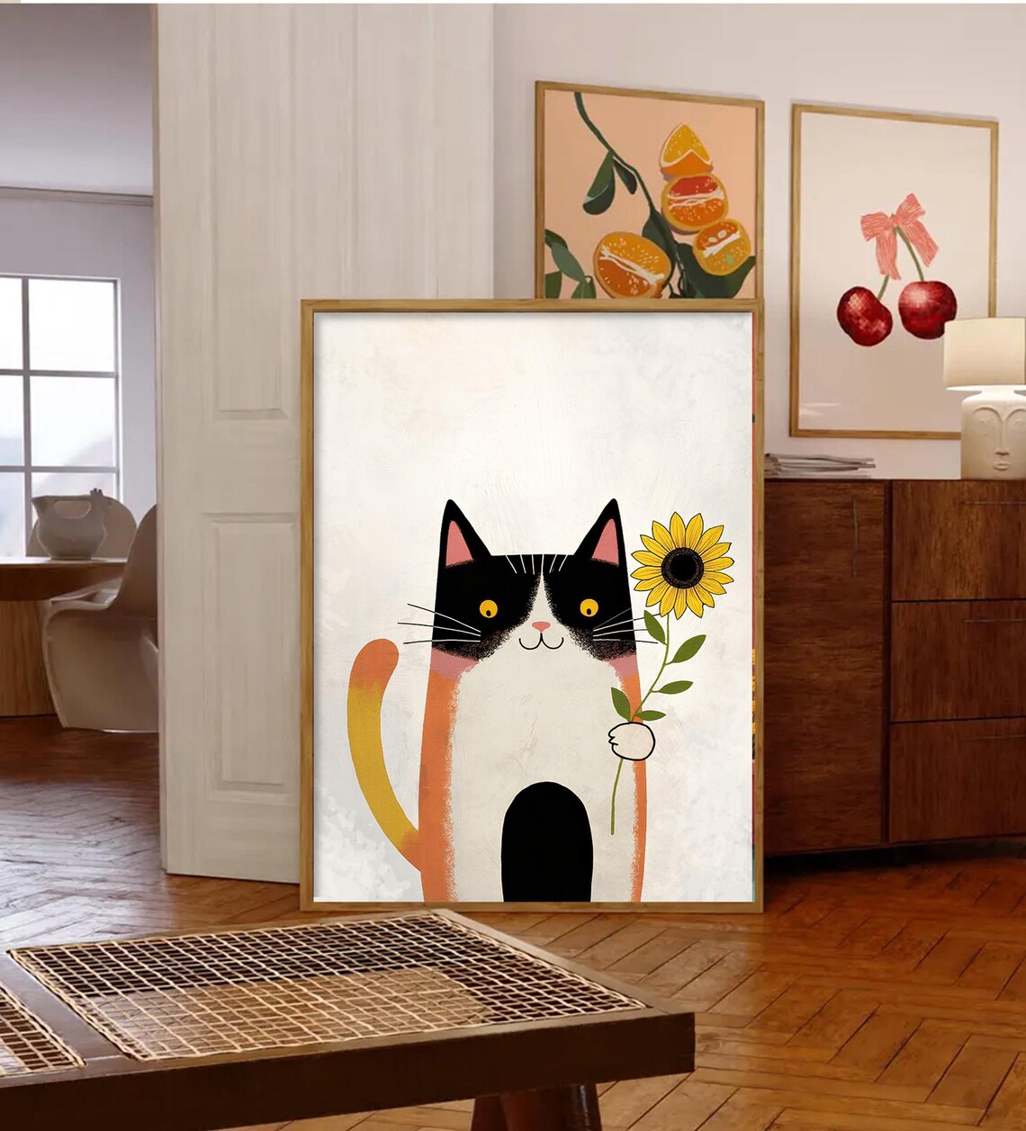 Cat Wall Art, Boho Door View Feline Print - Image 4