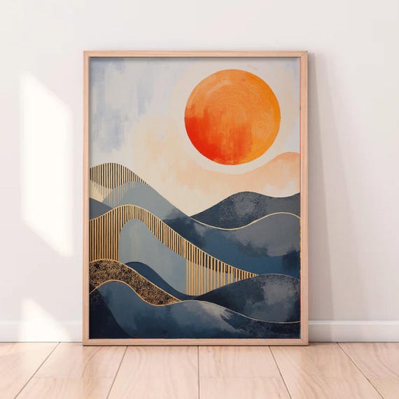 Sunset Boho Mountain And Water Landscape Art Print