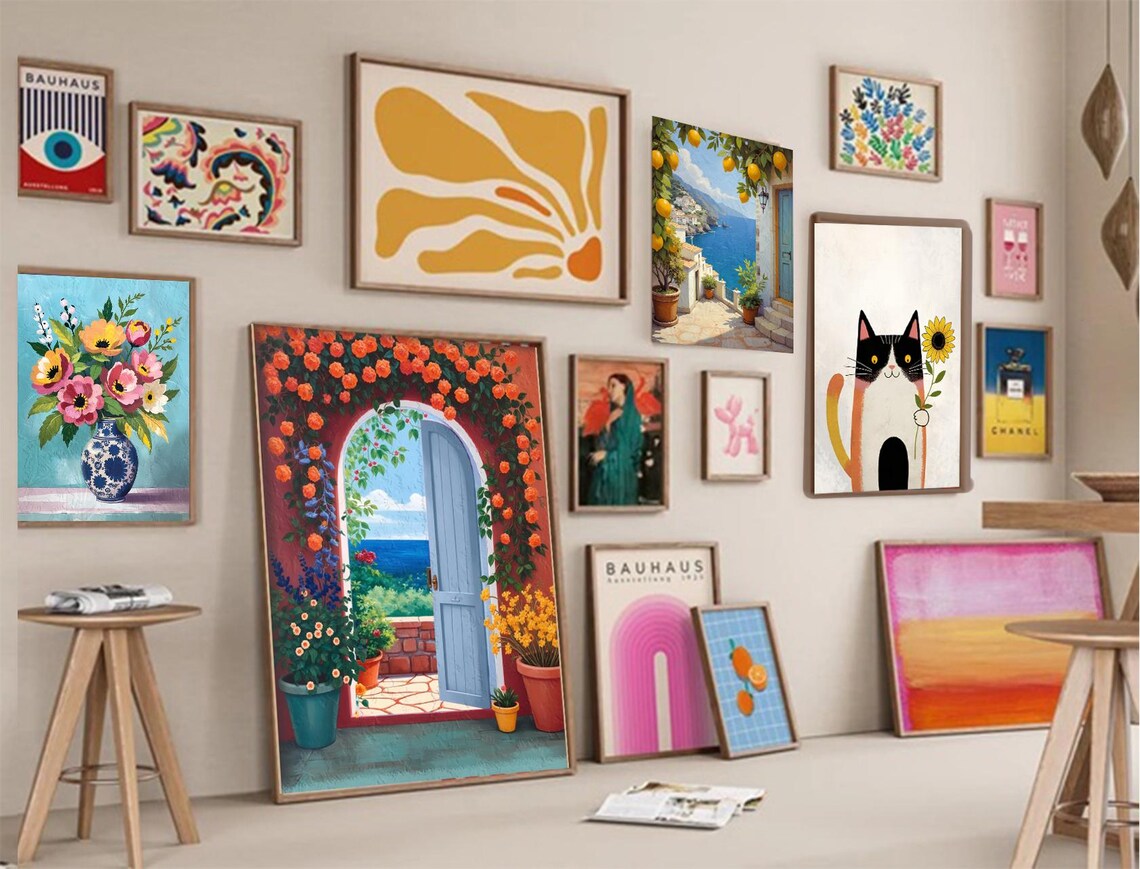 Cat Wall Art, Boho Door View Feline Print - Image 5