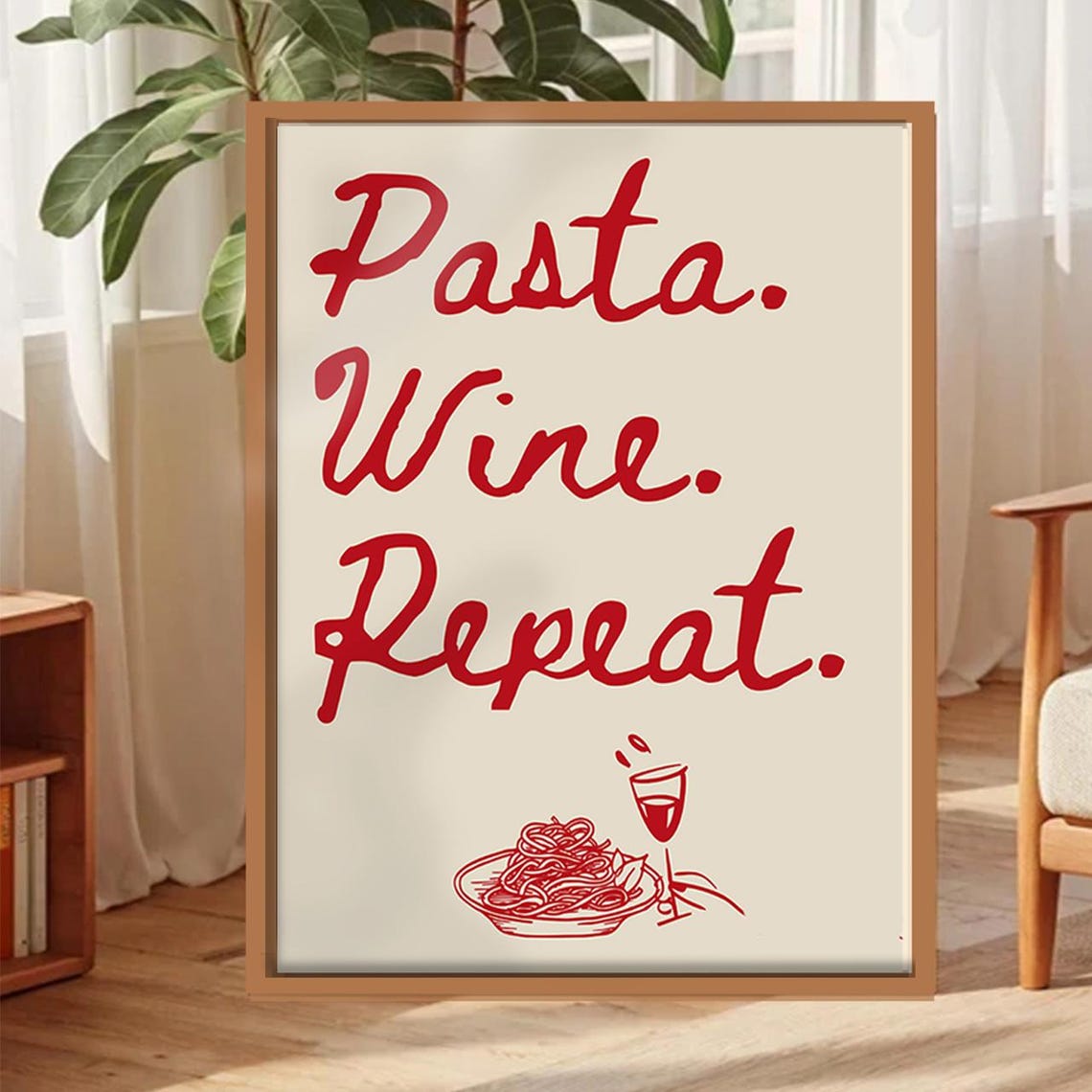 Pizza Wine Repeat - Italian Kitchen Art Print - Image 3