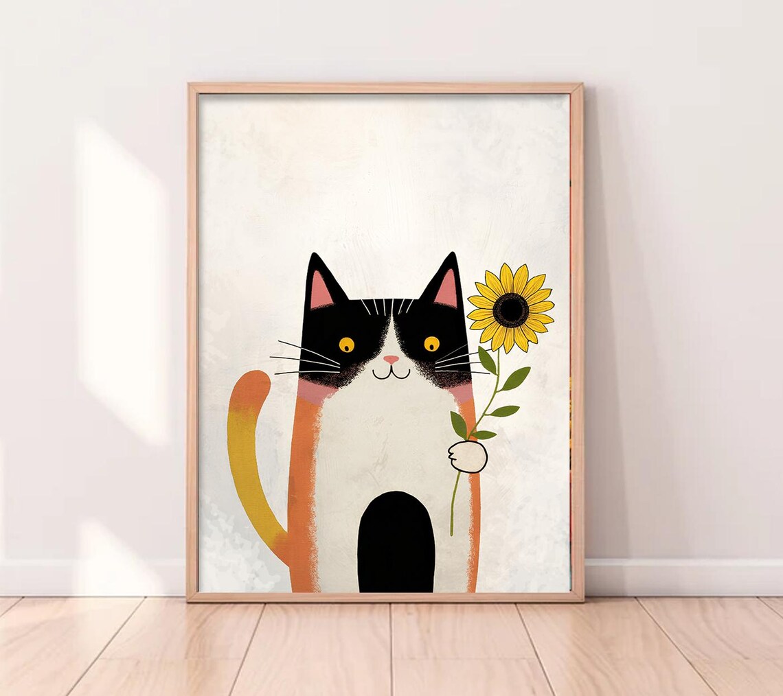 Cat Wall Art, Boho Door View Feline Print