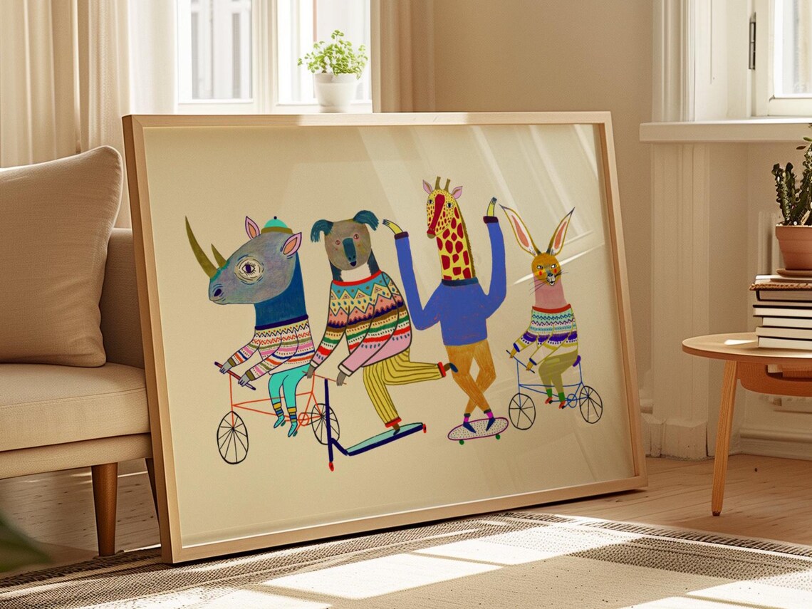 Fun Day Animal Illustration Art Print, Nursery Decor