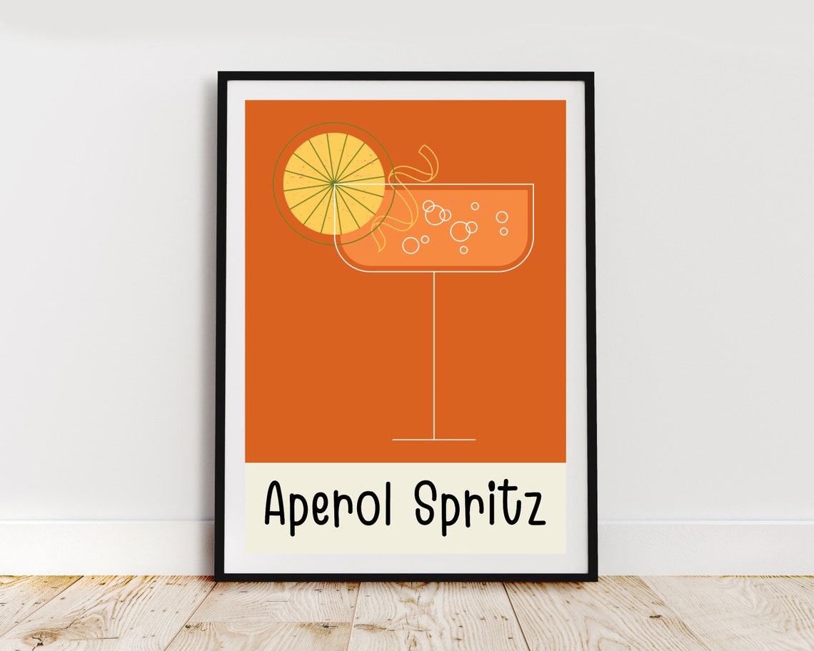 Aperol Spritz Orange Coupe Minimalist Cocktail Bar Drink Poster - Image 2