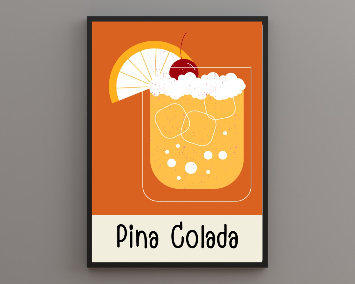 Pina Colada Orange Cocktail Minimalist Kitchen Bar Drink Poster