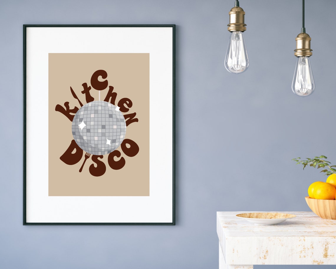 Kitchen Disco Brown Groovy Disco Ball Retro Kitchen Wall Poster - Image 2