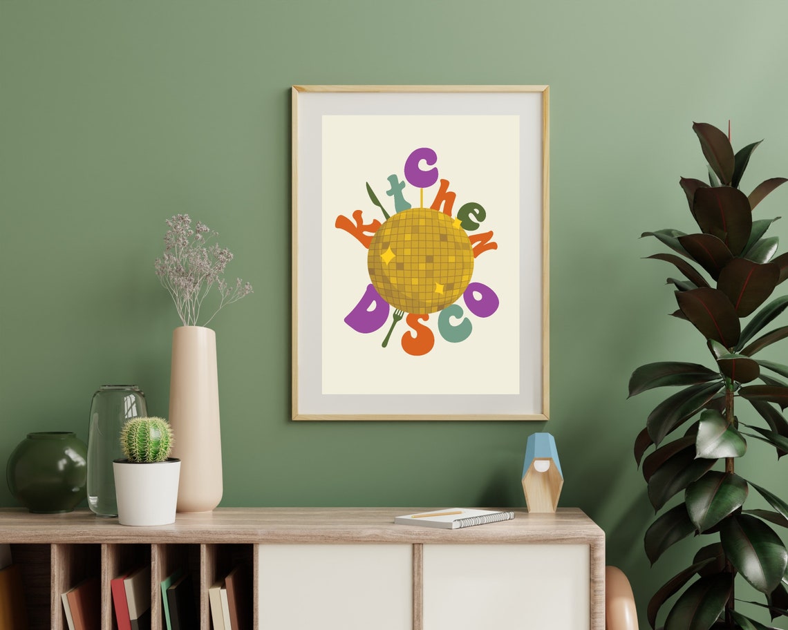 Kitchen Disco Multicolor Gold Disco Ball Retro Cream Kitchen Poster - Image 2