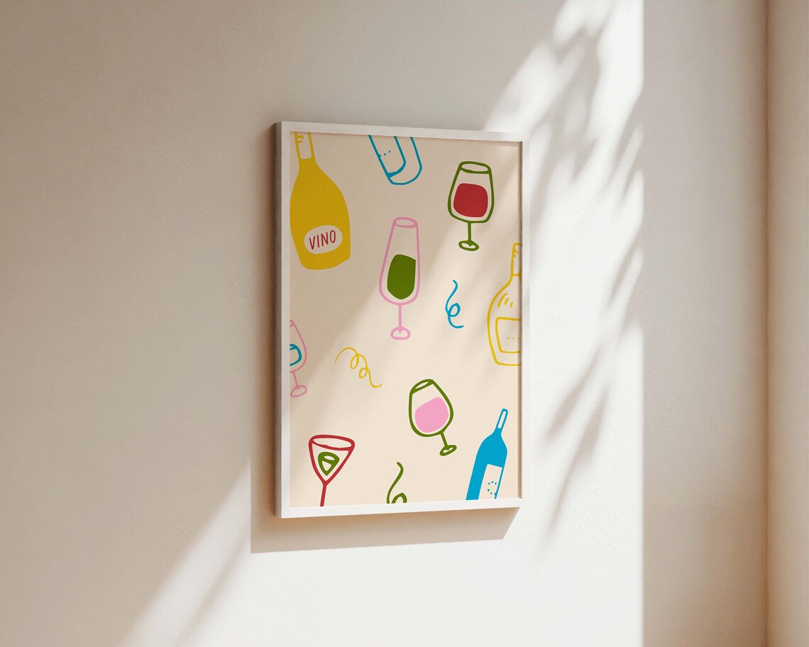 Multicolored Wine Kitchen Poster, Handdrawn Style - Image 2