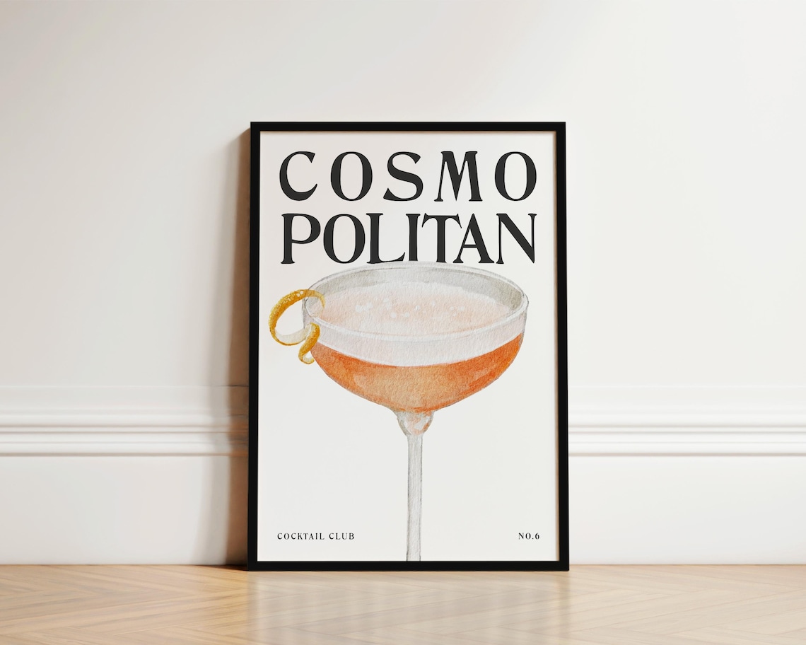 Cosmopolitan Cocktail Club No 6 Poster for Kitchen Bar Decor
