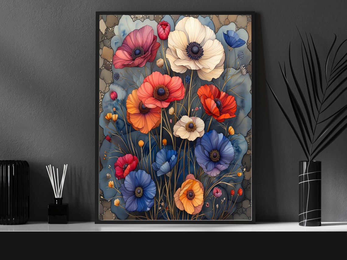 Red White and Blue Wildflowers Watercolor Botanical Wall Art - Image 4