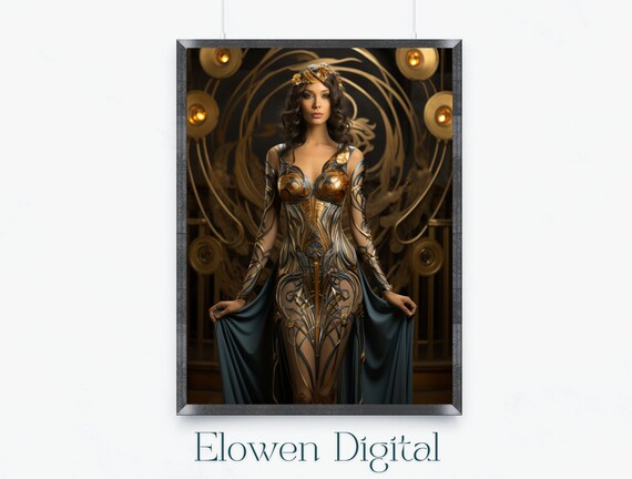 Erte Inspired Art Deco Woman Gold Gown Stage Portrait Wall Art