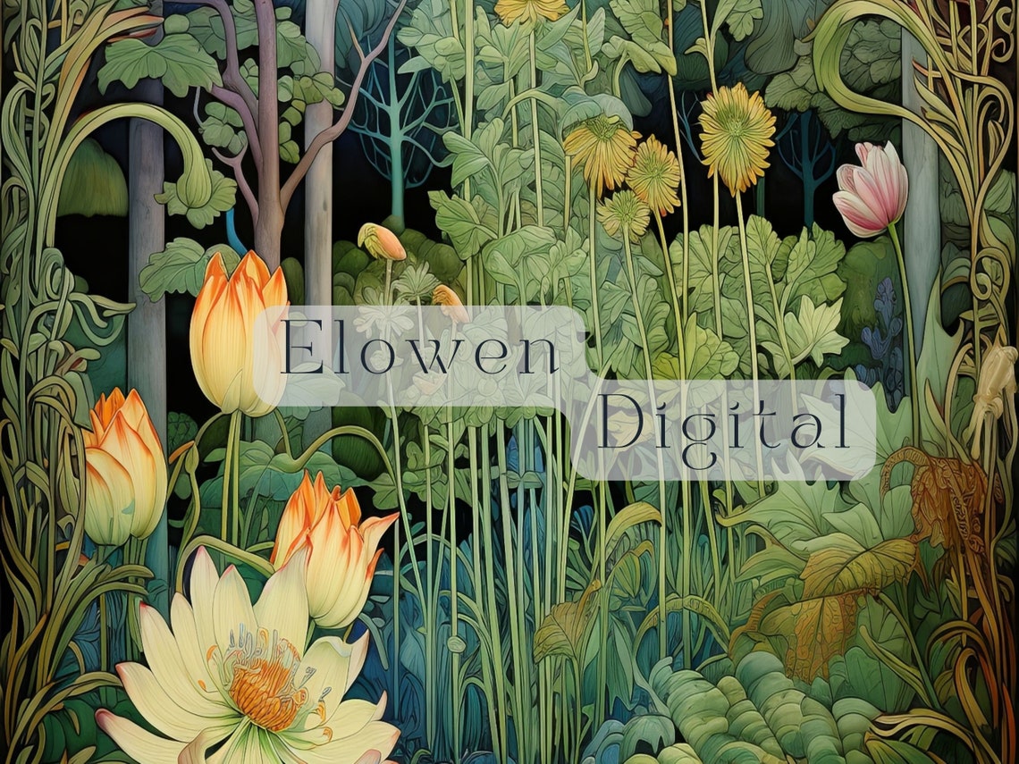 William Morris Style Tulip and Daisy Garden Botanical Poster - Image 5