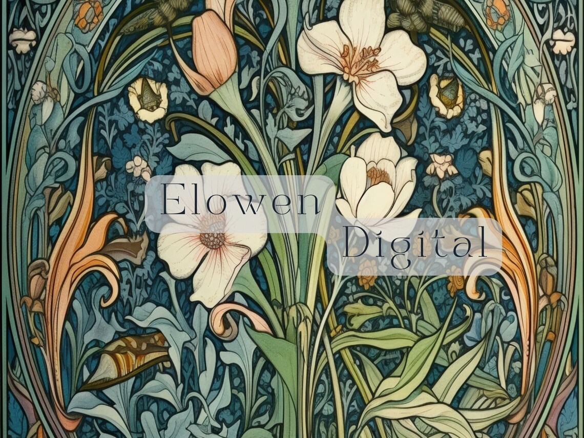 White Blossom Oval Medallion Art Nouveau Botanical Wall Poster - Image 4