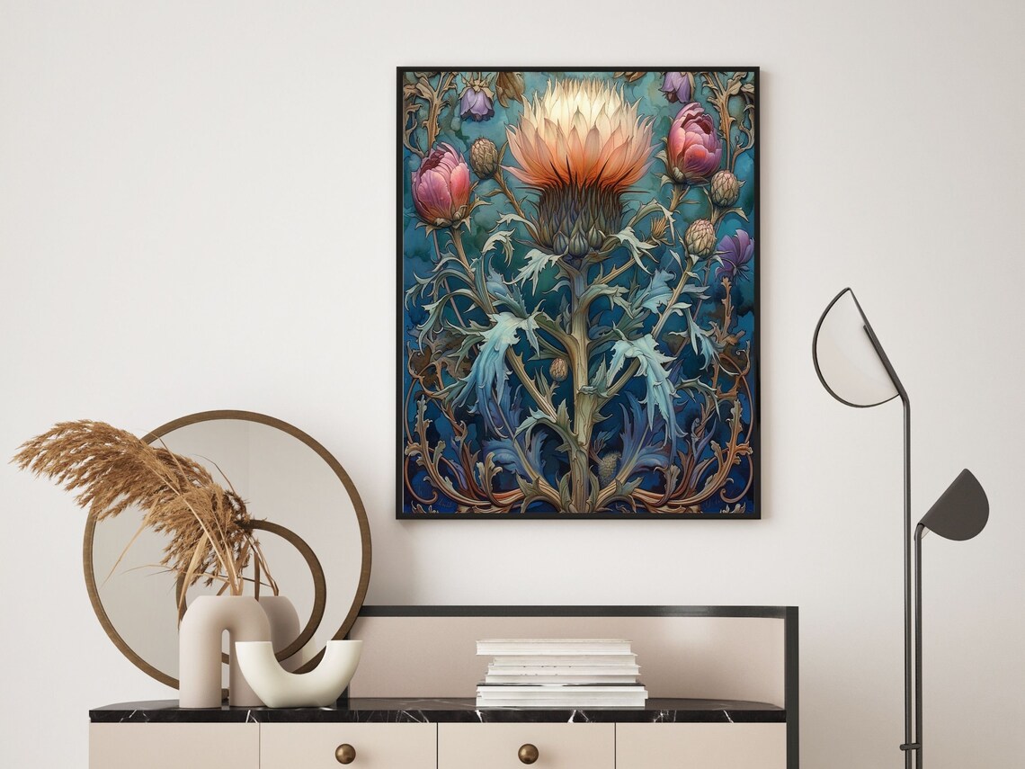 Lovely Art Nouveau Thistle Flower Blue Botanical Flower Poster - Image 6