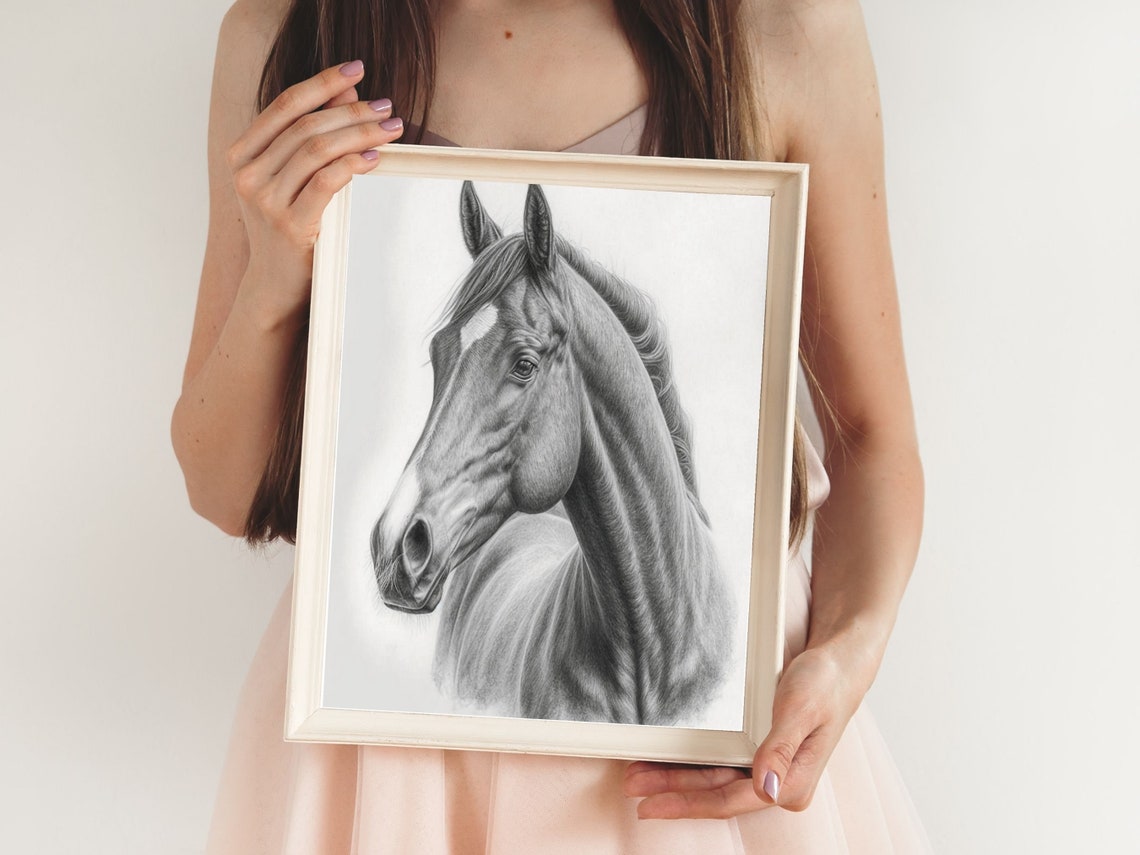 Realistic Pencil Sketch of Majestic Horse Head Study Art Poster - Image 5