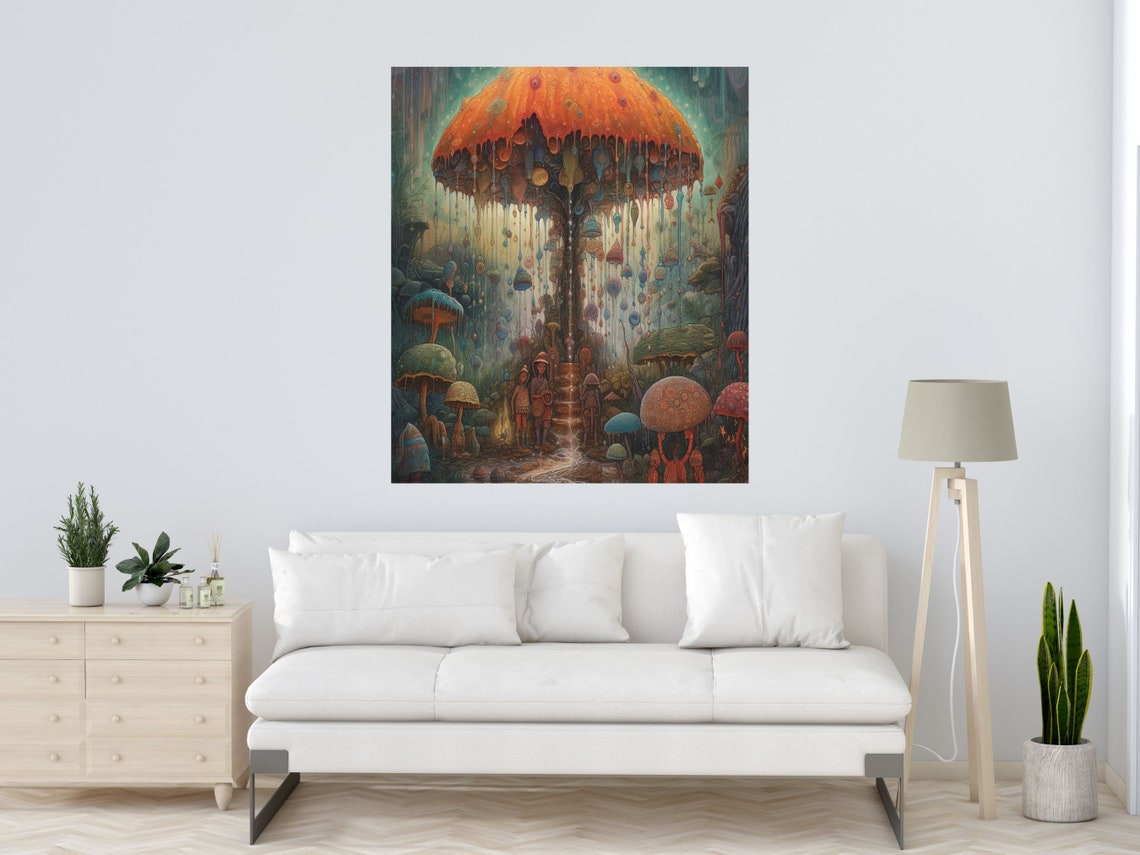Magical Mushroom Umbrella Fairy Forest Rain Fantasy Art Poster - Image 4