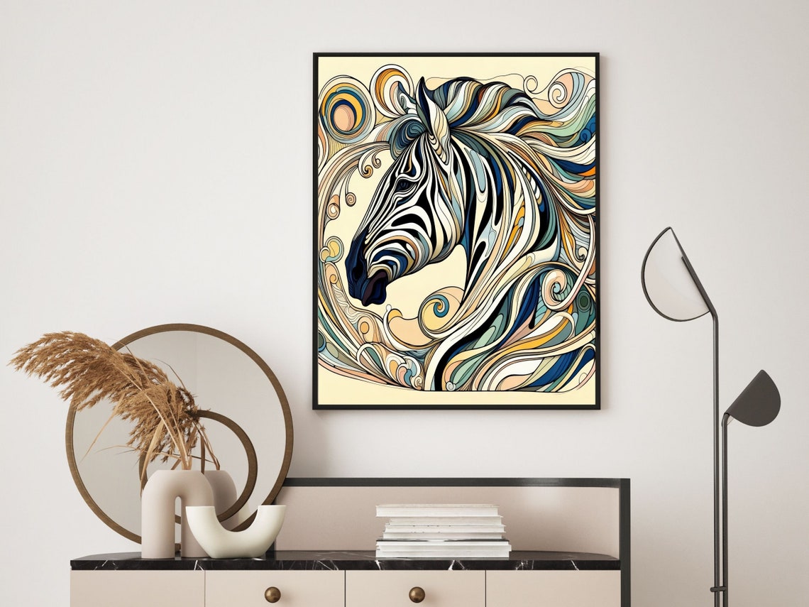 Art Nouveau Colorful Zebra Head Portrait With Swirling Mane Poster - Image 4