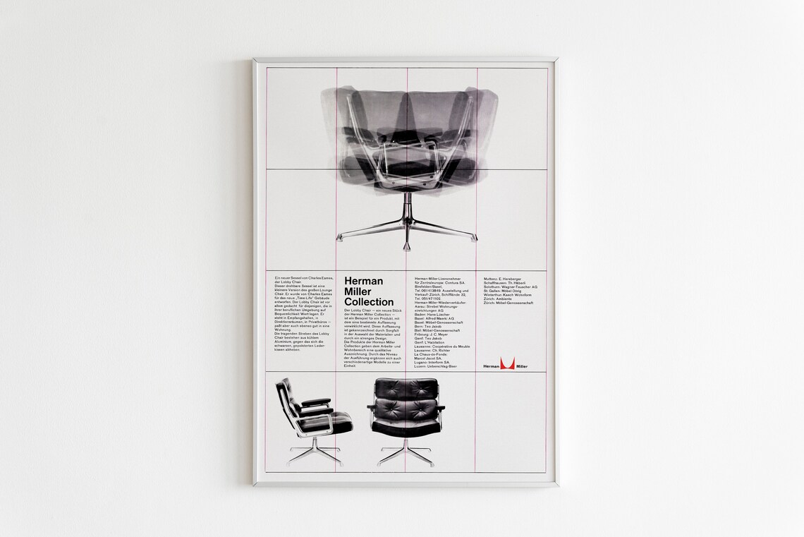 Herman Miller Lounge Chair Black Leather Mid Century Vintage Poster