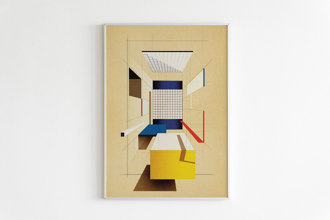 Bauhaus Geometric Architecture Yellow Blue Abstract Composition Art Poster