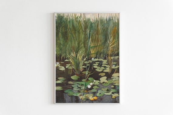 Green Lake Poster Landscape Lake Print Lake Wall Art Vintage Lake Art Poster Nature Painting Poster Nature Home Decor