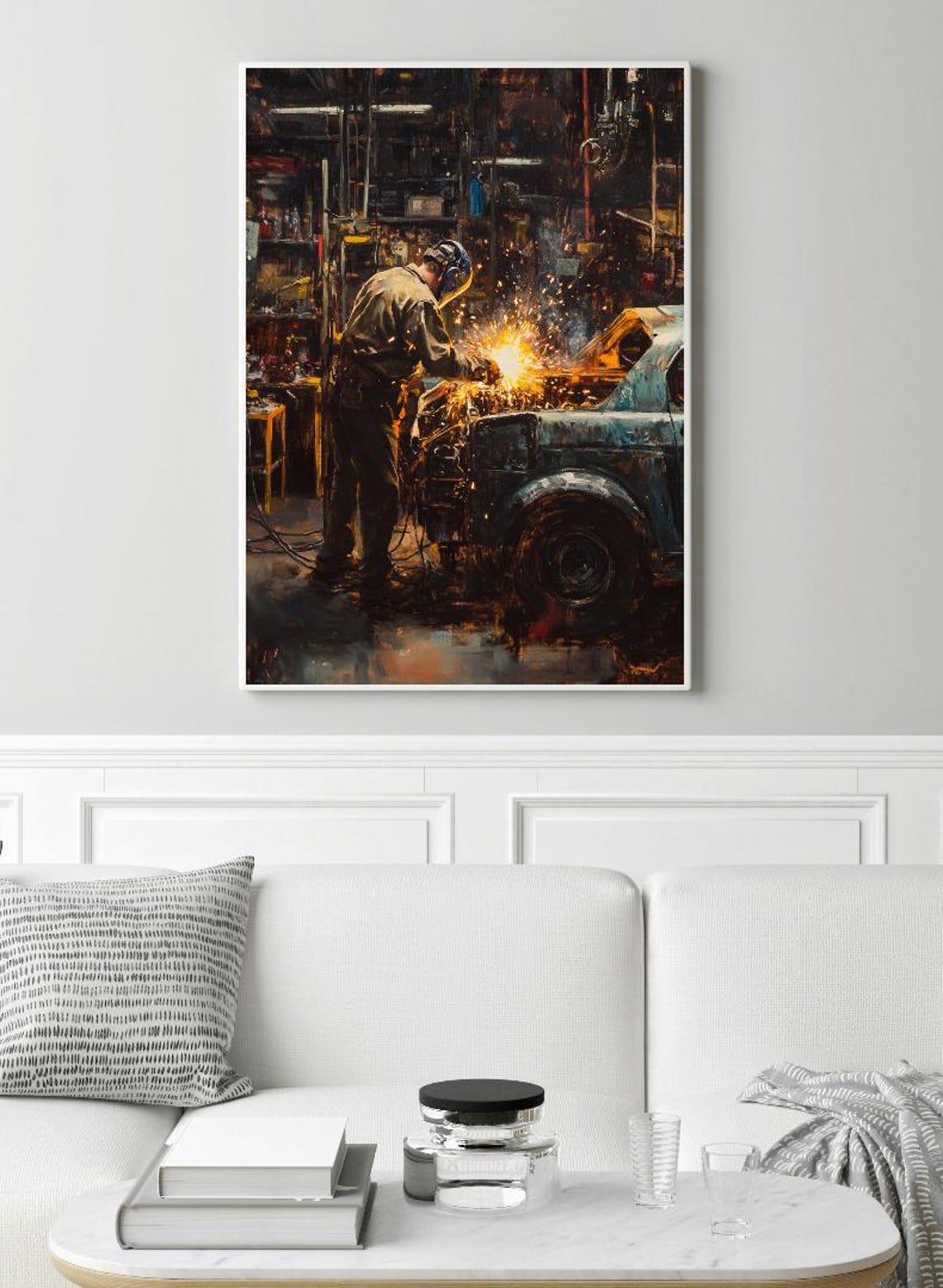 Car Workshop Painting, Wall Art Print
