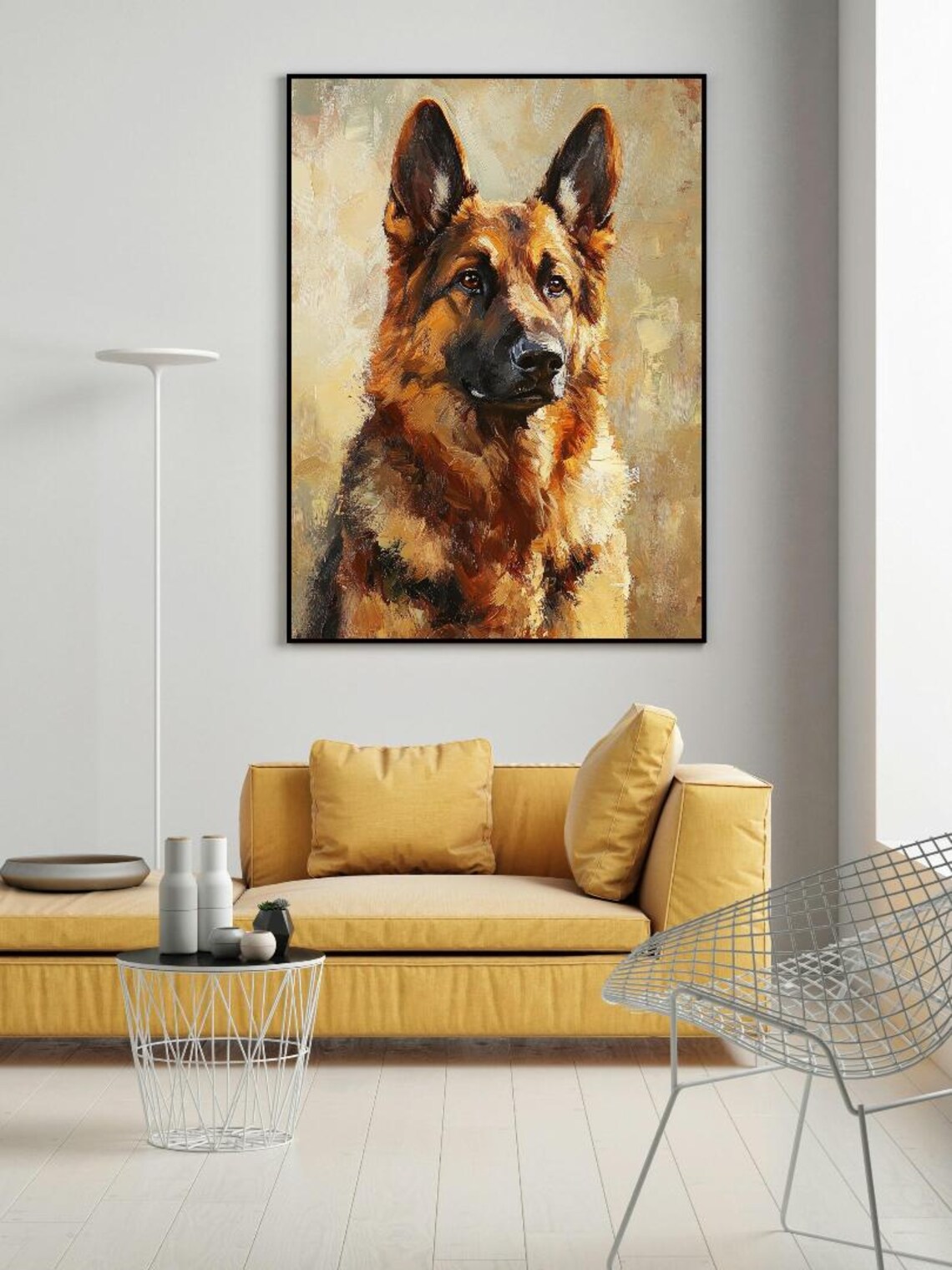 German Shepherd Dog Oil Painting Portrait Realistic Canine Art Print