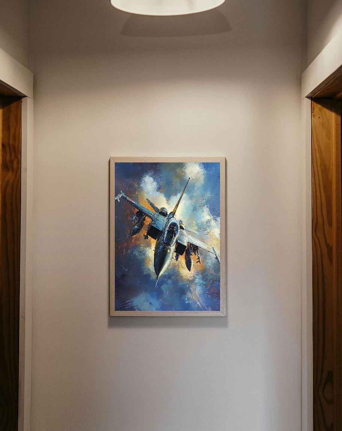Fighter Jet Soaring Through Clouds Aviation Painting Scene Poster