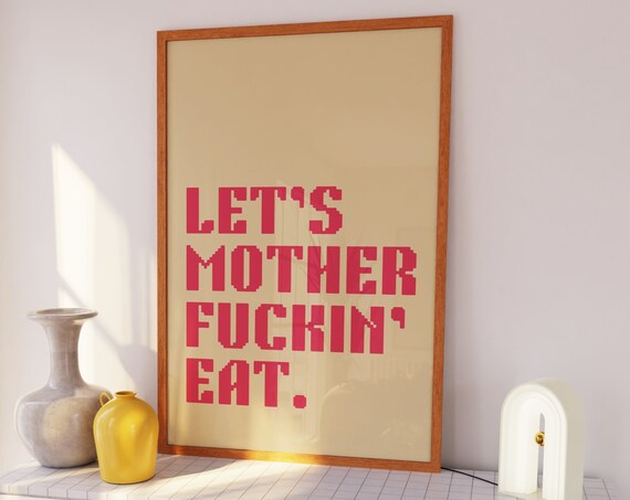 Funny Lets Eat Print Modern Kitchen Poster Cute Retro Dining Room Decor Typography Bon Appetite Wall Art Vintage Food Art