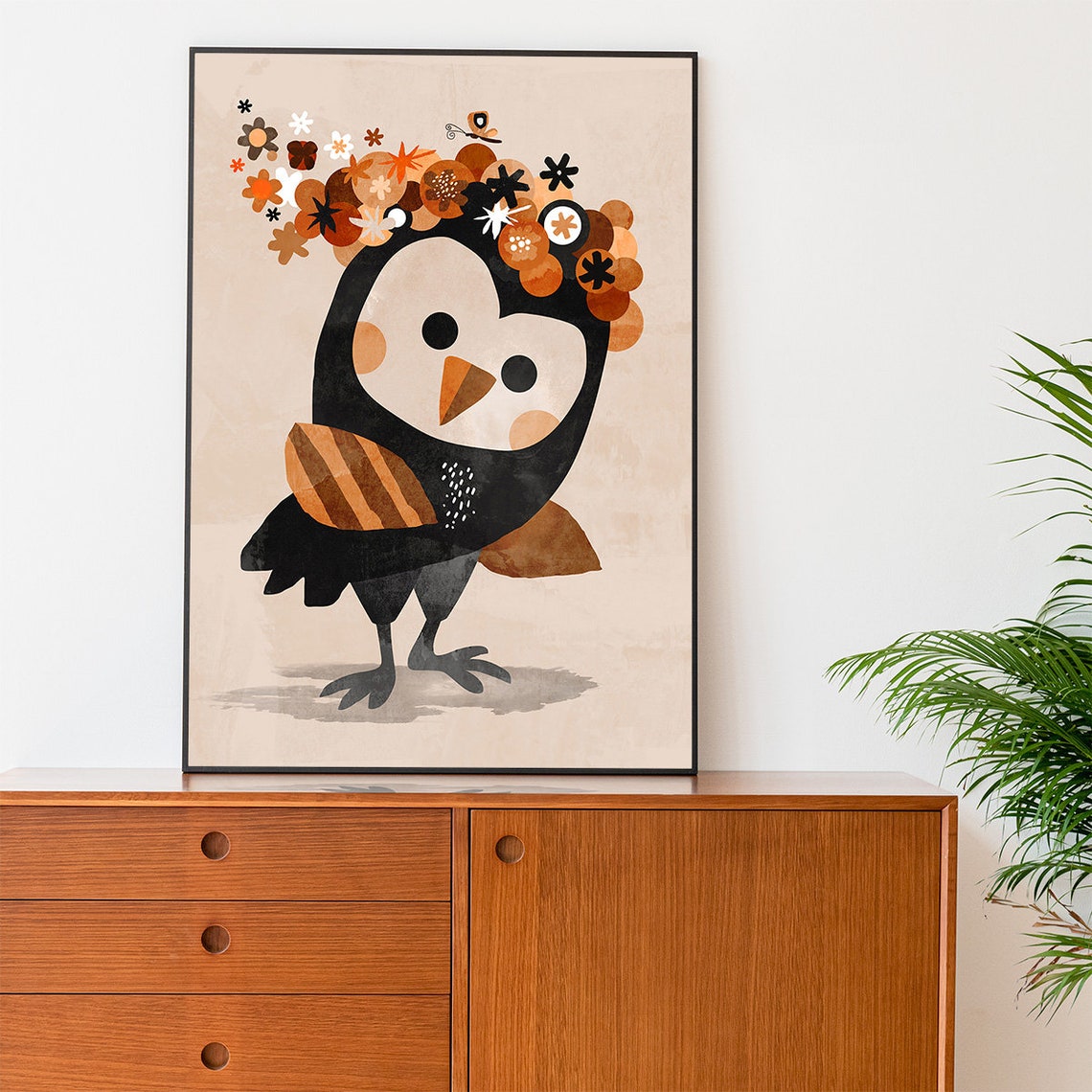 Cute Owl Wearing Floral Crown Brown Nursery Kids Room Decor Poster - Image 3