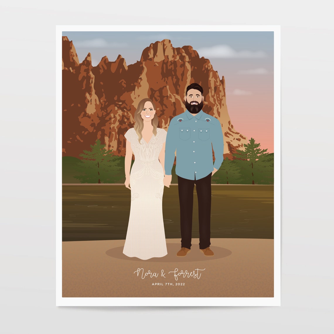Personalized Wedding Couple Portrait At Red Rock Cliffs Custom Poster