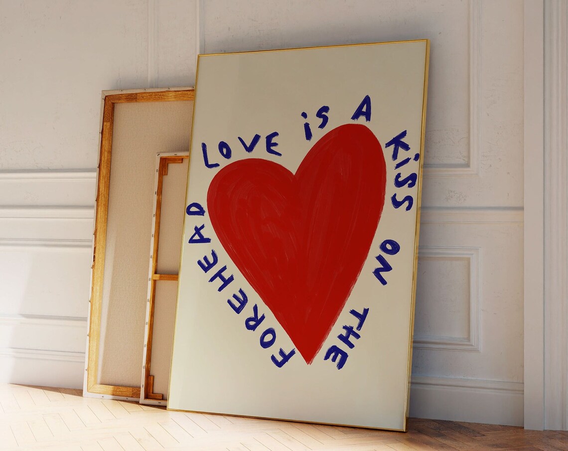 Love Heart Red And Blue Art Print, Modern Decor