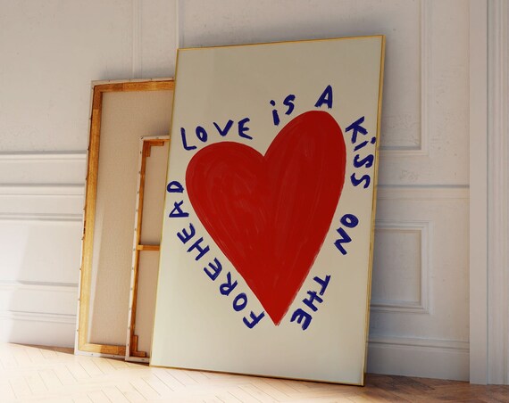 Love Heart Red And Blue Art Print, Modern Decor