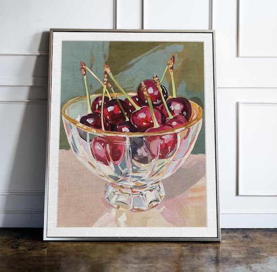 Cherry Bowl Still Life Painting Modern Kitchen Fruit Art Poster
