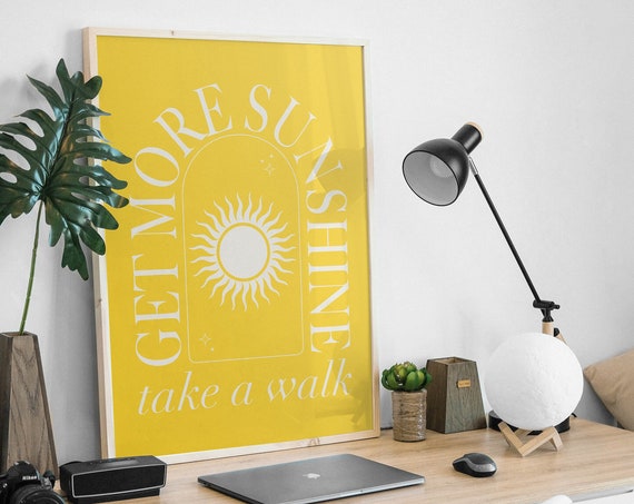Get More Sunshine Art Positive Inspirational Quote Wall Art Yellow Boho Dorm Poster Cute Trendy Wall Art