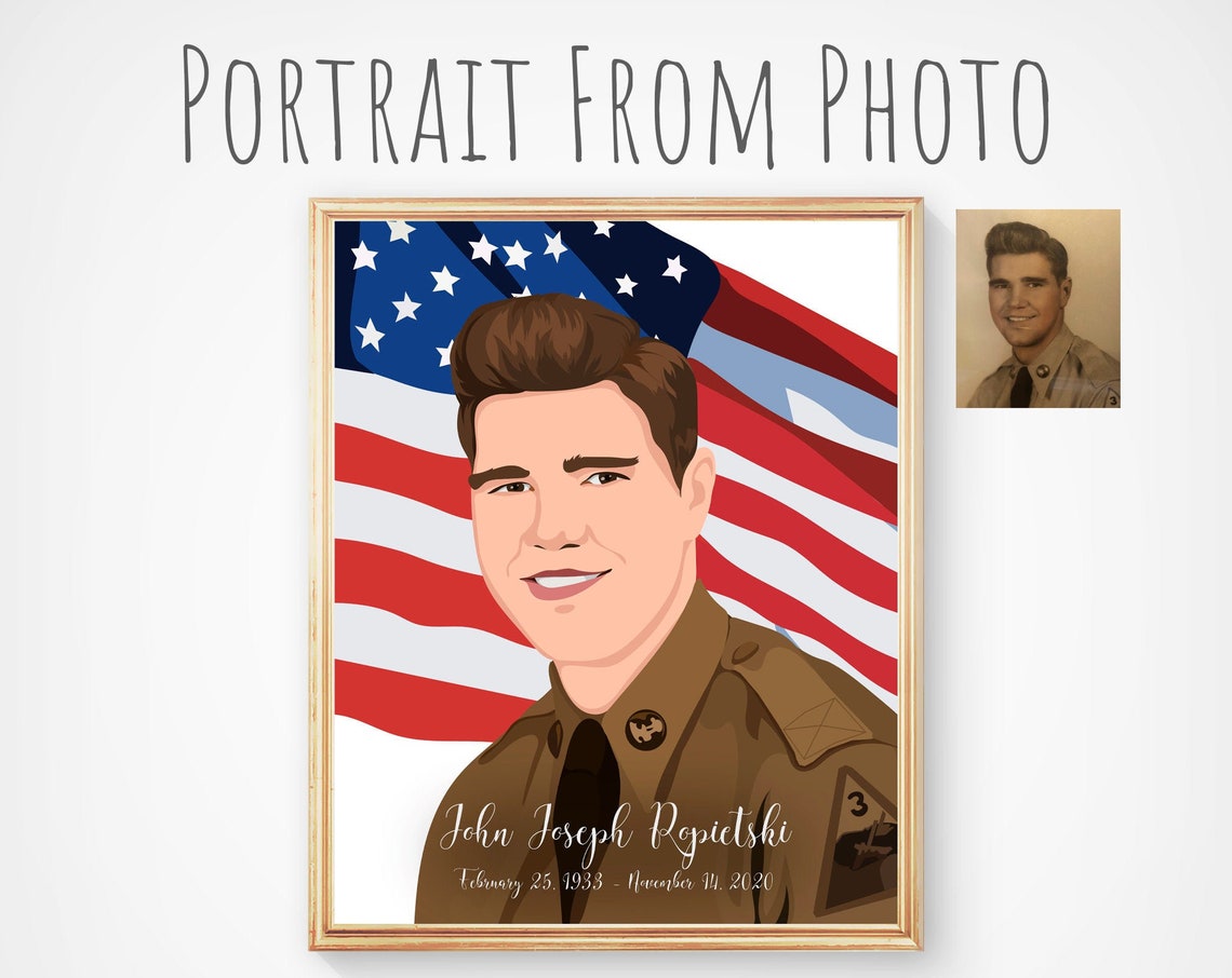 Custom Soldier Memorial Portrait American Flag Tribute Gift Poster