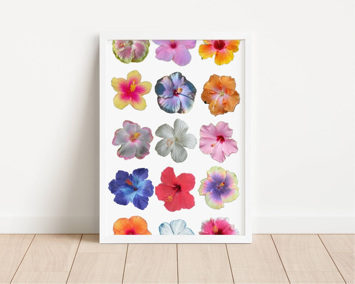 Colorful Hibiscus Bloom Grid Tropical Flower Collage Wall Art - Image 2