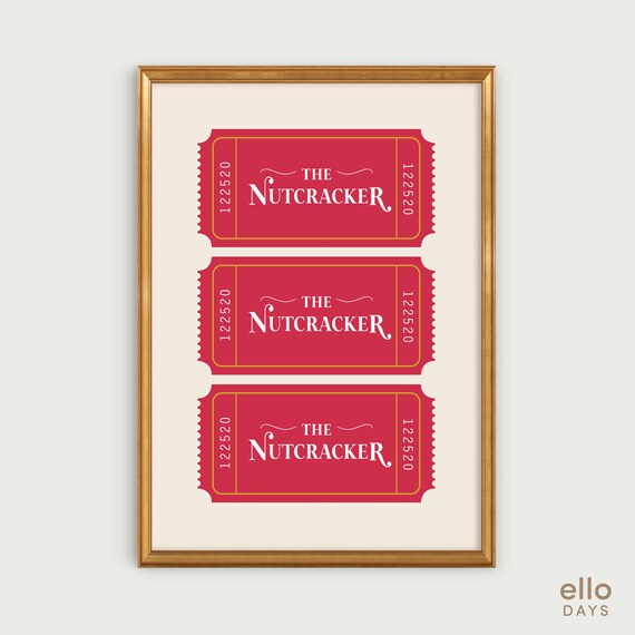 Nutcracker Ticket Art Print, Christmas Decor Poster