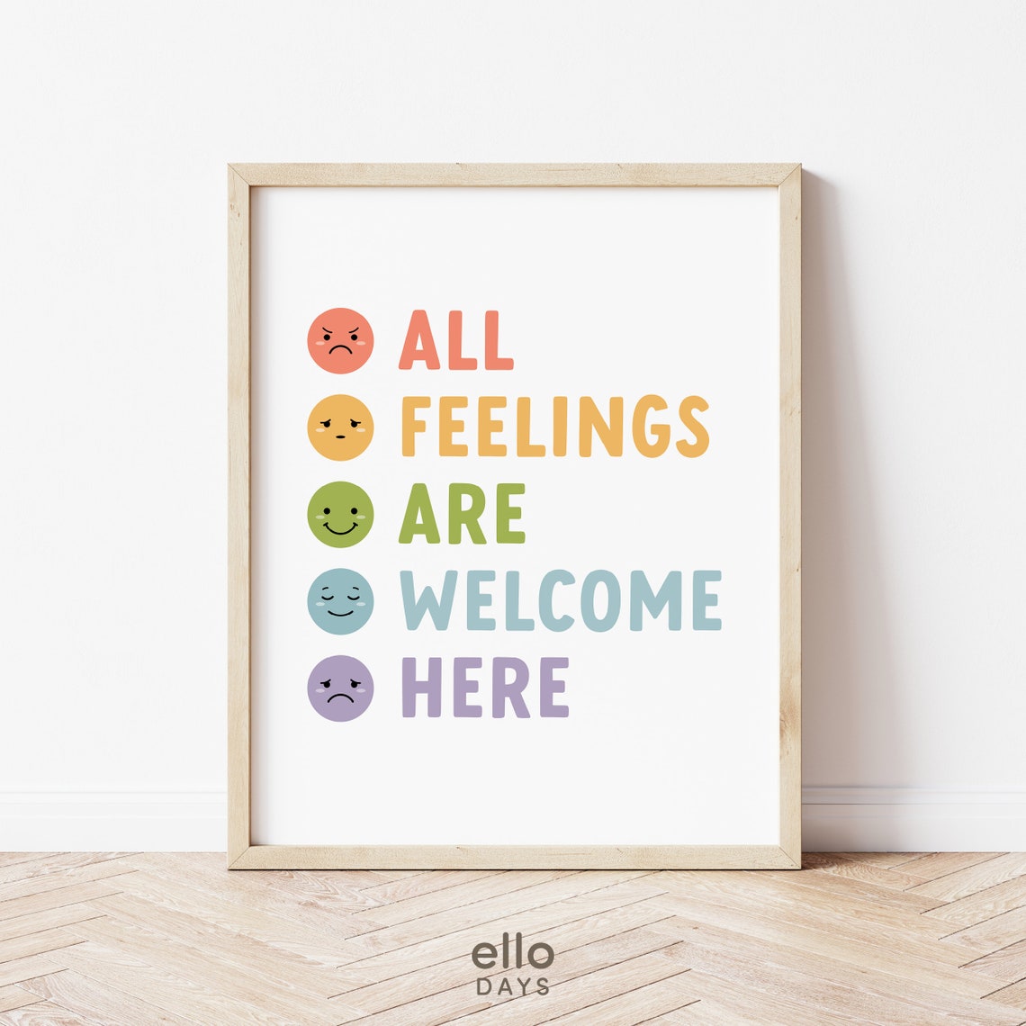 All Feelings Are Welcome Emoji Face Rainbow Text Quote Poster