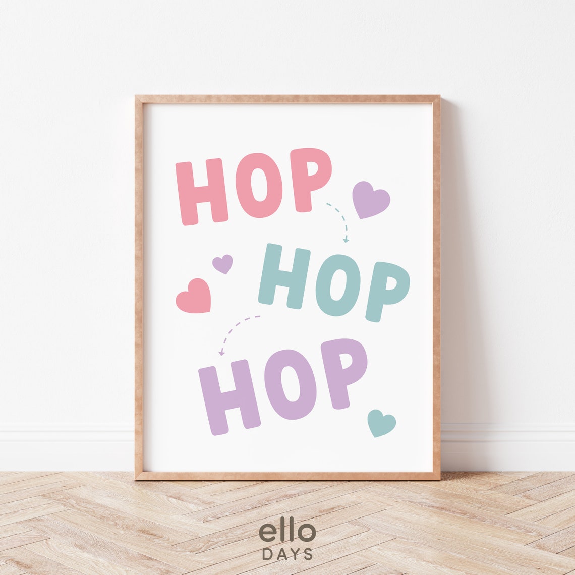 Cute Pastel Hop Hop Hop Easter Bunny Typography Nursery Wall Art - Image 4