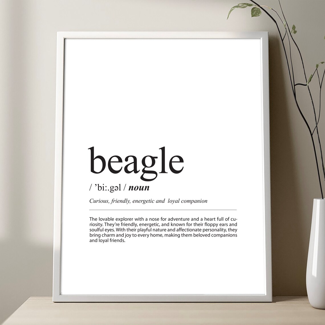 Beagle Definition Poster Dog Breed Dictionary Style Minimalist Pet Wall Decor