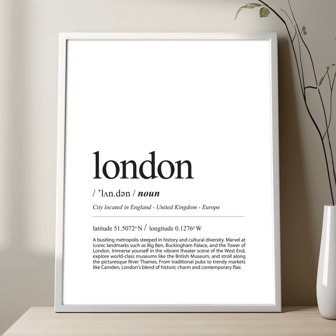London England City Definition Dictionary Style Travel Poster