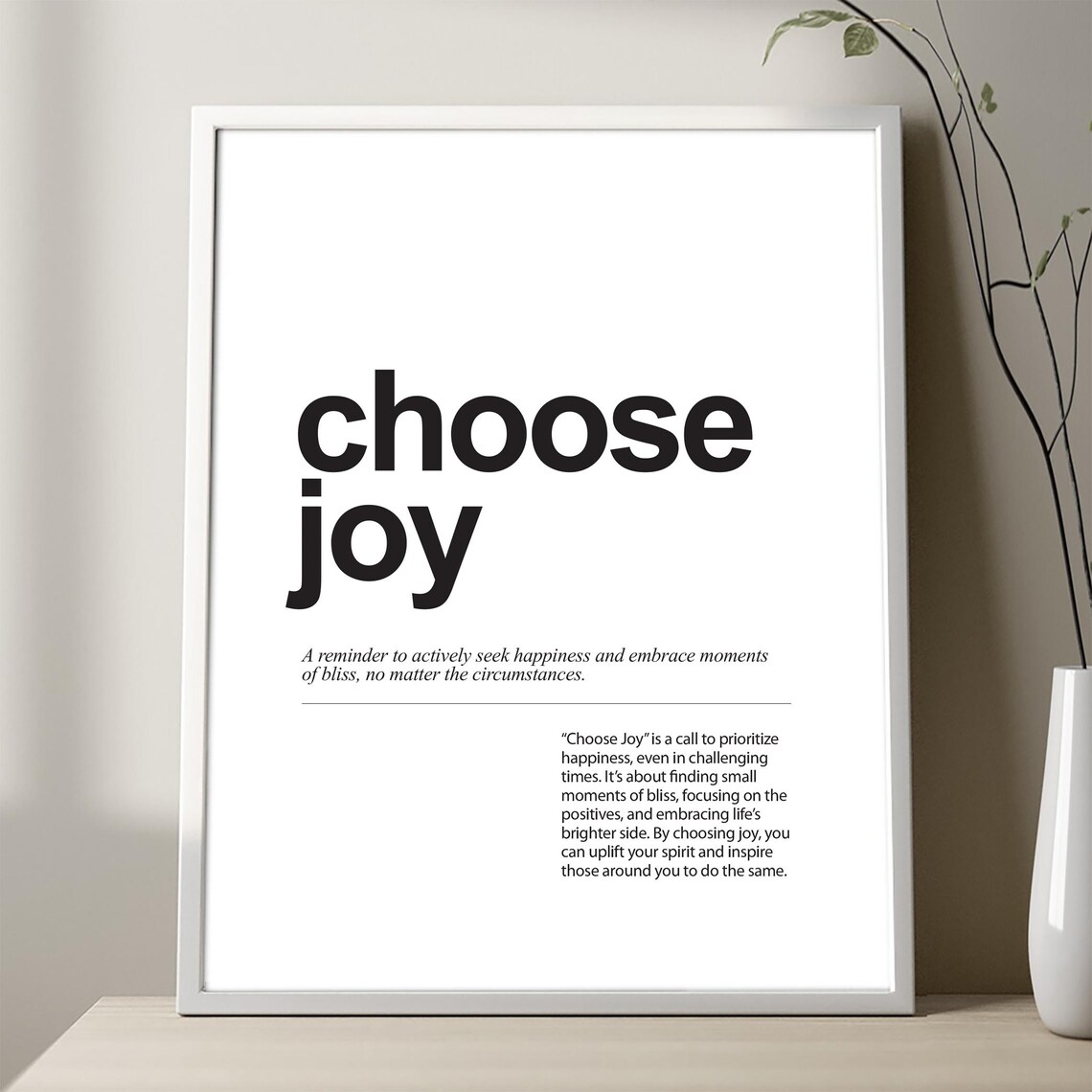 Choose Joy Definition Poster, Minimalist Positive Art Print