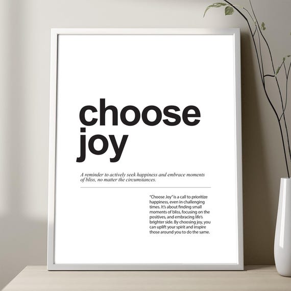 Choose Joy Definition Poster, Minimalist Positive Art Print
